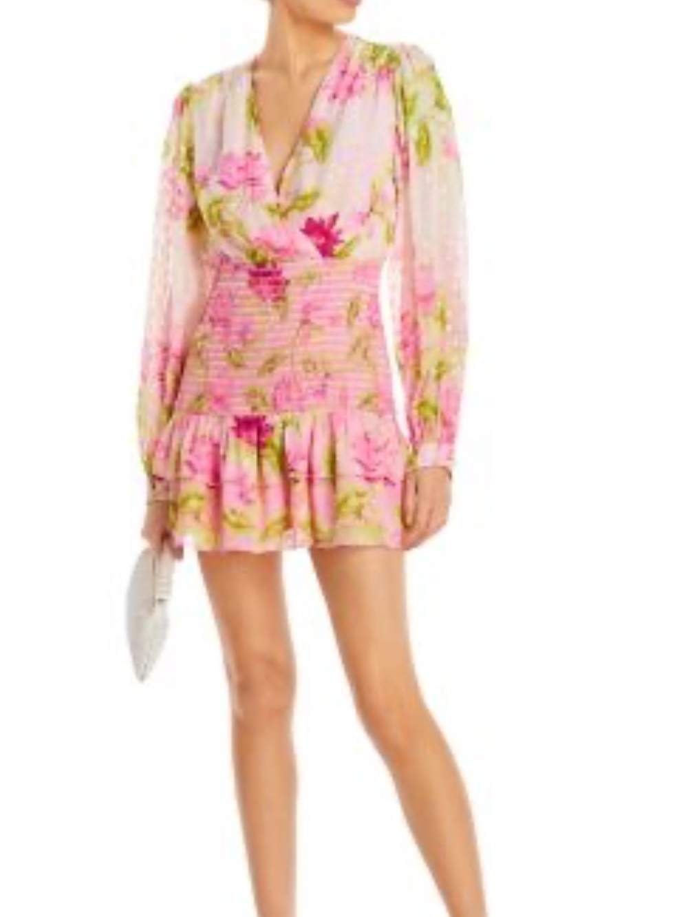 NWT Rococo Sand Ren Pink Smocked Mini Dress Lotus Floral Size L New